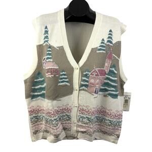 Vtg Napa Valley Winter Wonderland Sweater Vest 2X Christmas Cottage 90s NWT